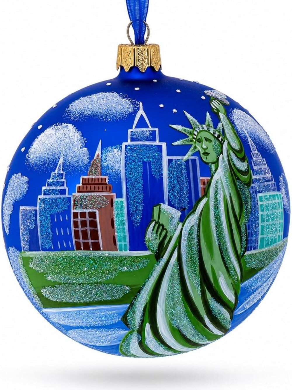 Statue of Liberty Glass Ball Ornament - 4 Inch New York Holiday Decor